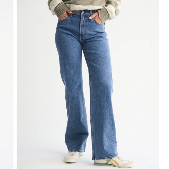 Abercrombie & FItch High Rise 90s Relaxed Jean Curve Love med wash size 8 SHORT - Picture 3 of 14